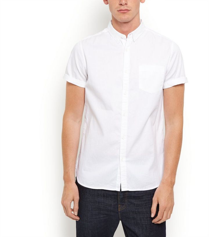 White Short Sleeve Oxford Shirt New Look
