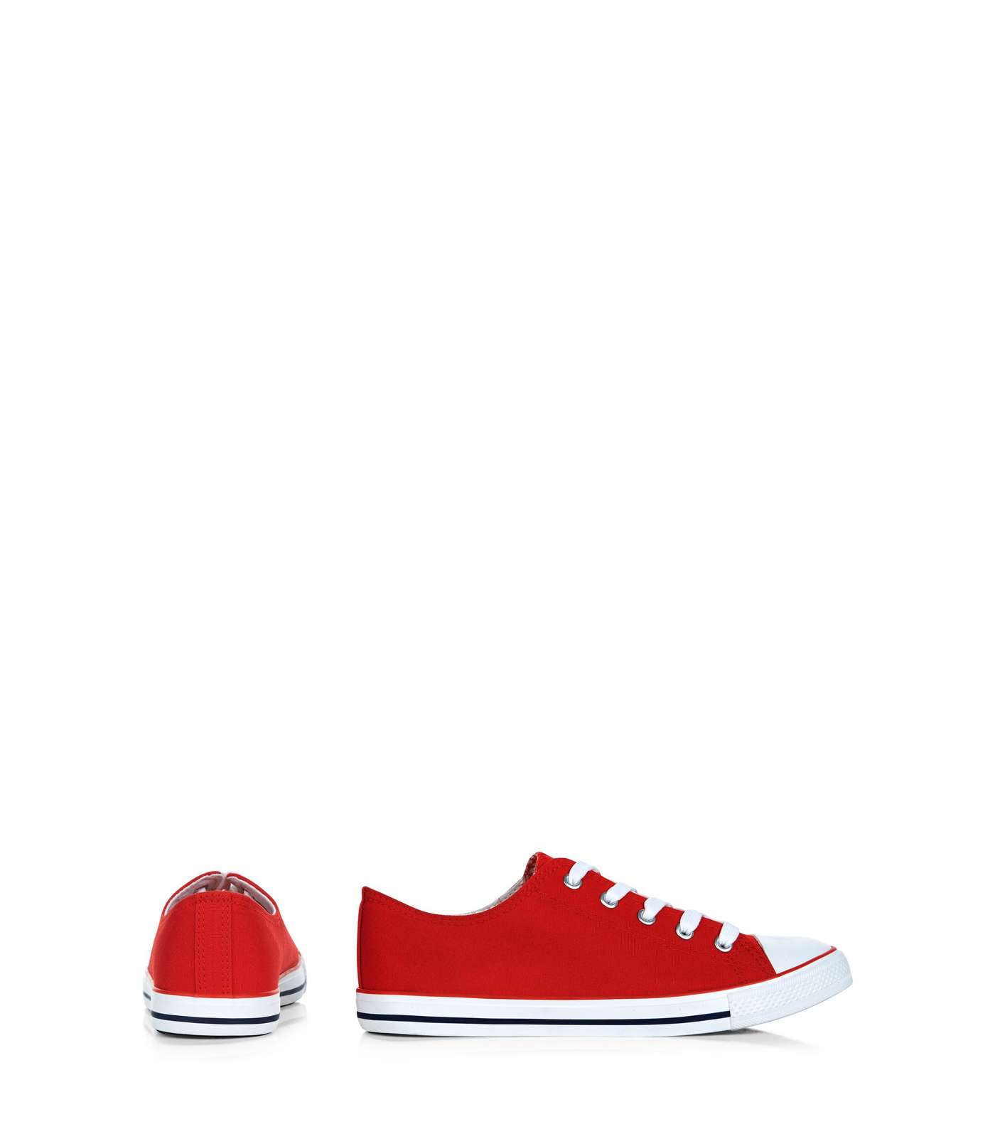 Red Lace Up Striped Sole Plimsolls  Image 4