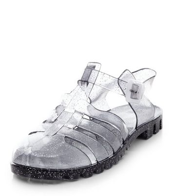 silver jelly shoes