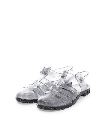 Dark Silver Glitter Caged Jelly Shoes 