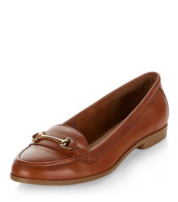 Tan Leather Metal Bar Loafers | New Look
