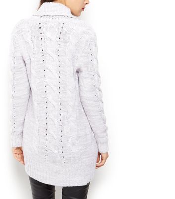 new look grey cable knit cardigan