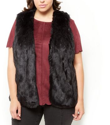 plus size black fur gilet