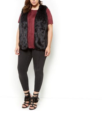 black faux fur vest plus size