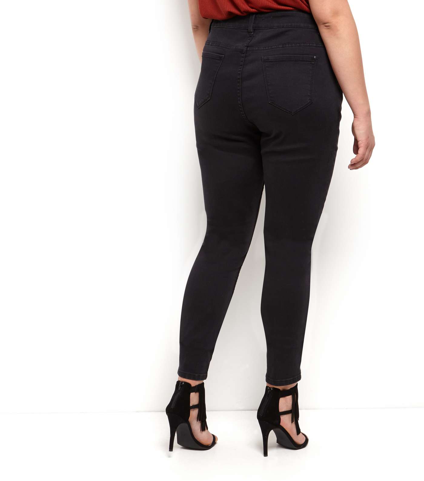 Curves Black Authentic Ripped Knee Jeans  Image 4