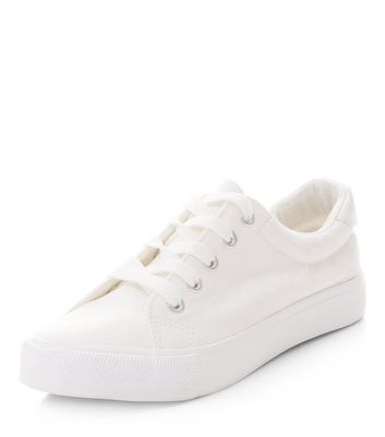 Teens White Lace Up Plimsolls | New Look