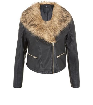 black faux fur collar biker jacket