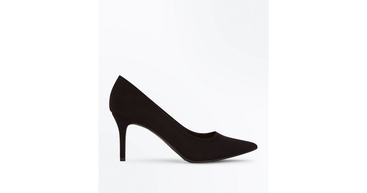 Black Suedette Mid Heel Pointed Court Shoes New Look