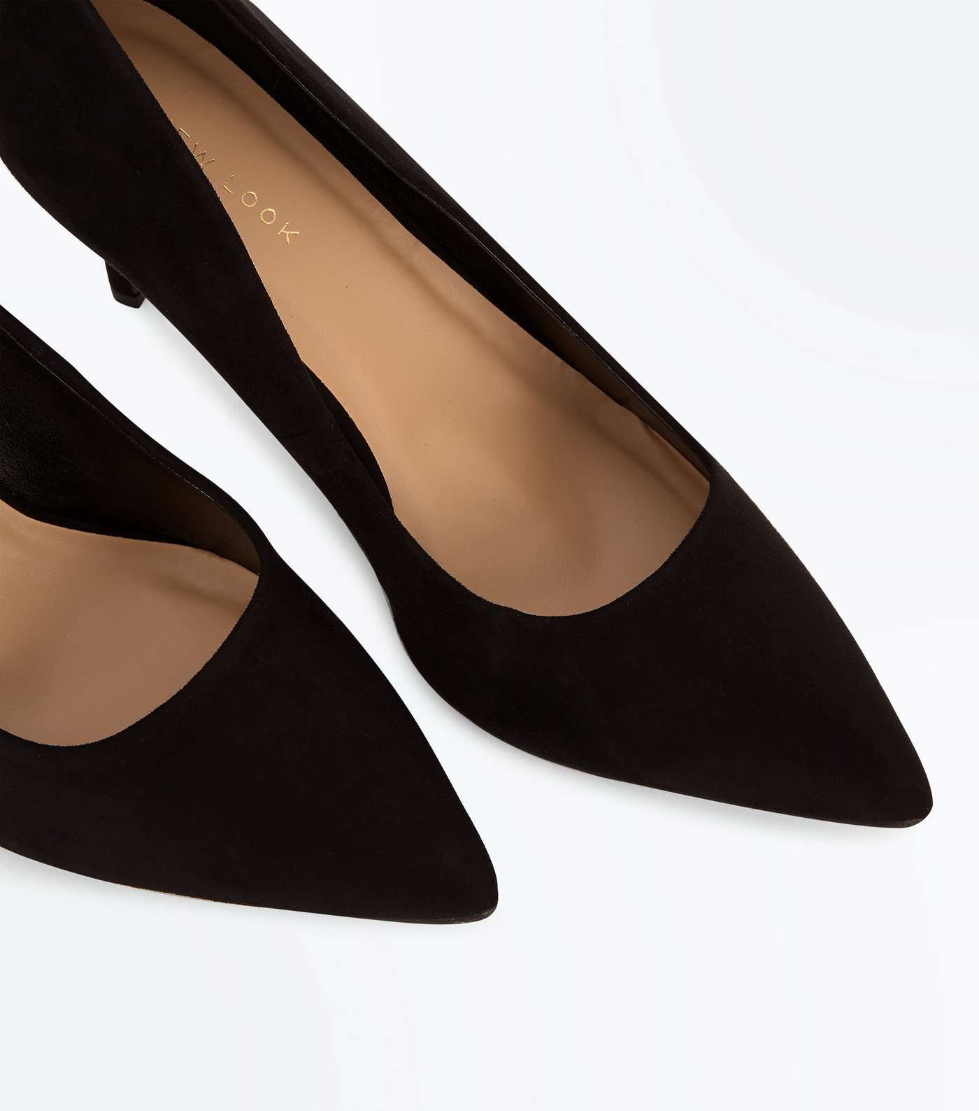 Black Suedette Mid Heel Pointed Court Shoes Image 4