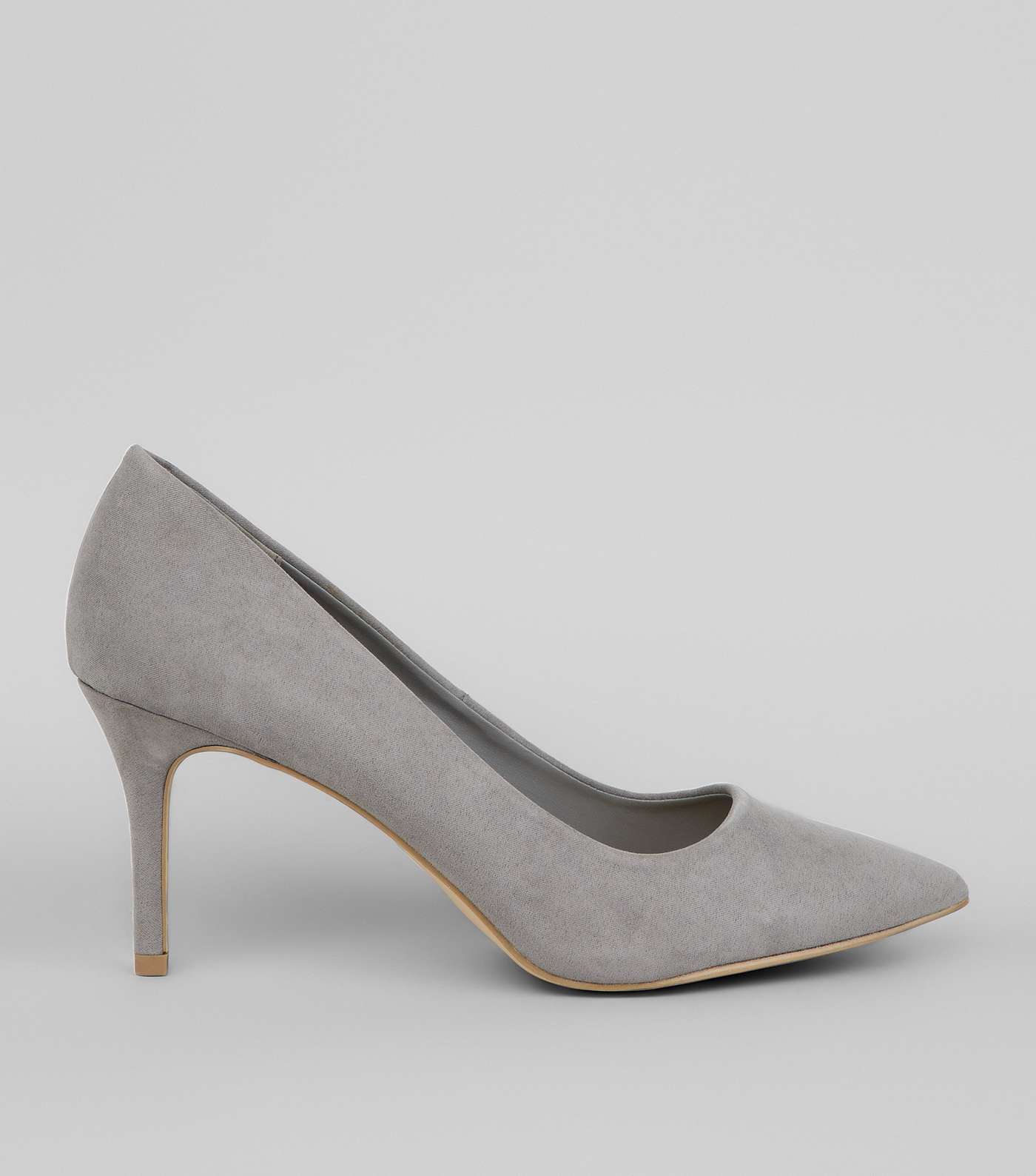 Grey Suedette Mid Heel Pointed Court Shoes