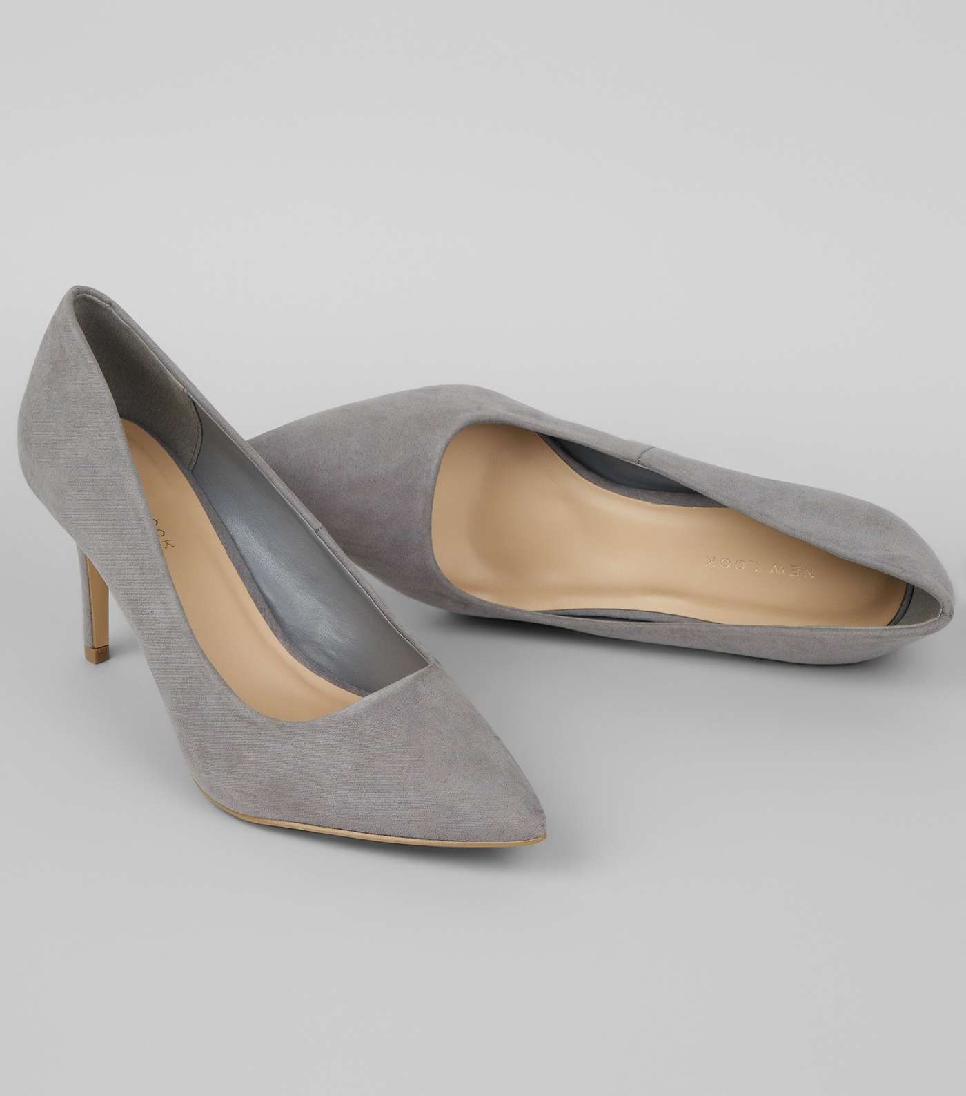 Grey Suedette Mid Heel Pointed Court Shoes Image 5
