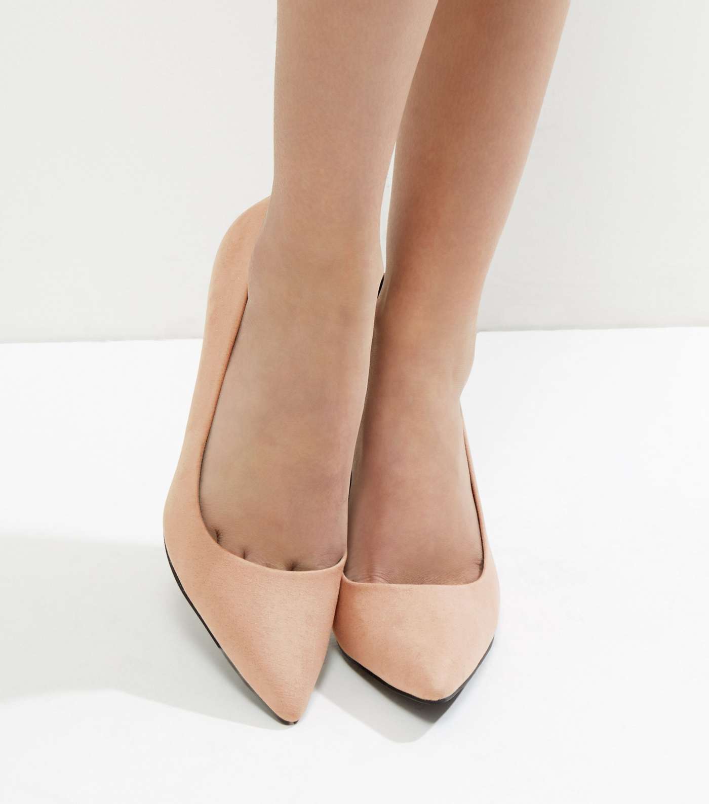 Light Brown Suedette Mid Heel Pointed Court Shoes