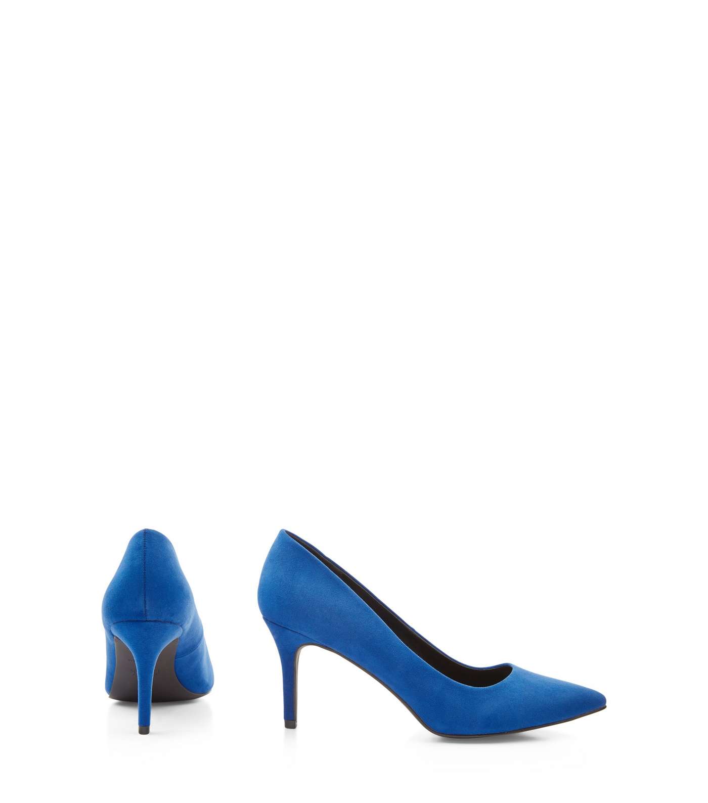 Blue Suedette Mid Heel Pointed Court Shoes Image 4