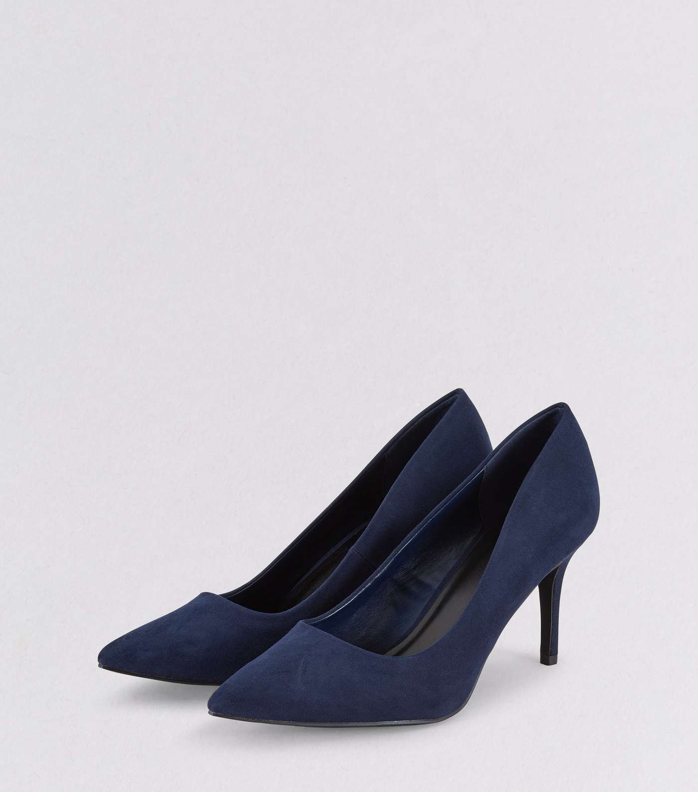 Navy Suedette Mid Heel Pointed Court Shoes Image 5