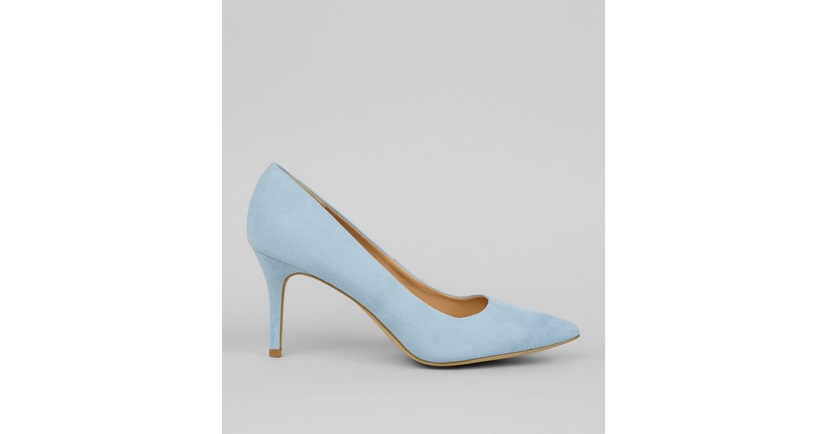Pale Blue Suedette Mid Heel Pointed Court Shoes New Look