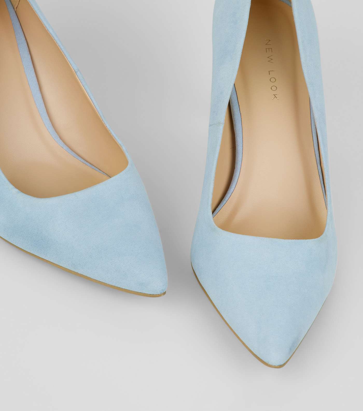 Pale Blue Suedette Mid Heel Pointed Court Shoes Image 4