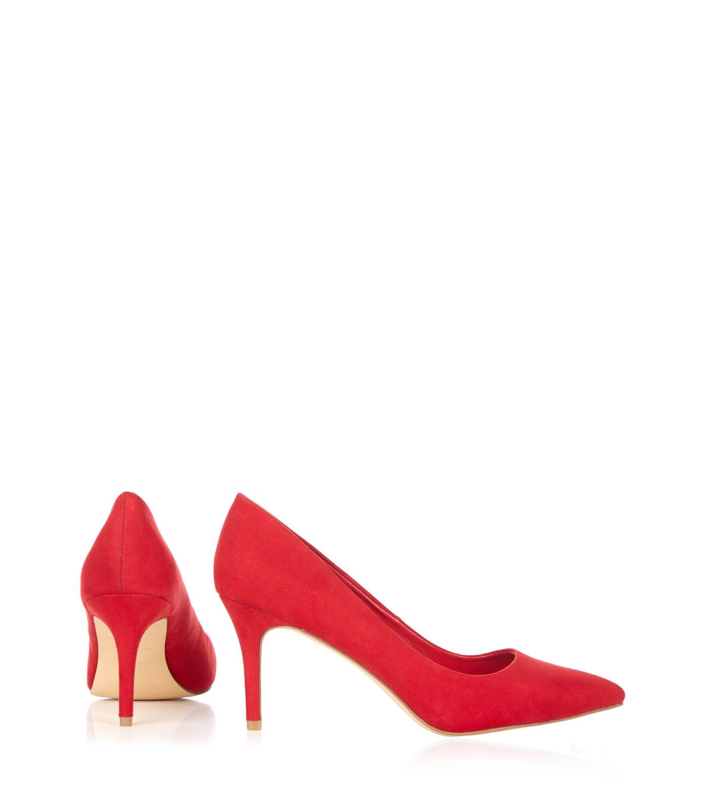 Red Suedette Mid Heel Pointed Court Shoes Image 4