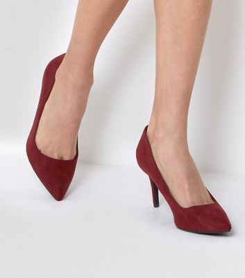 Burgundy Suedette Mid Heel Pointed Court Shoes New Look