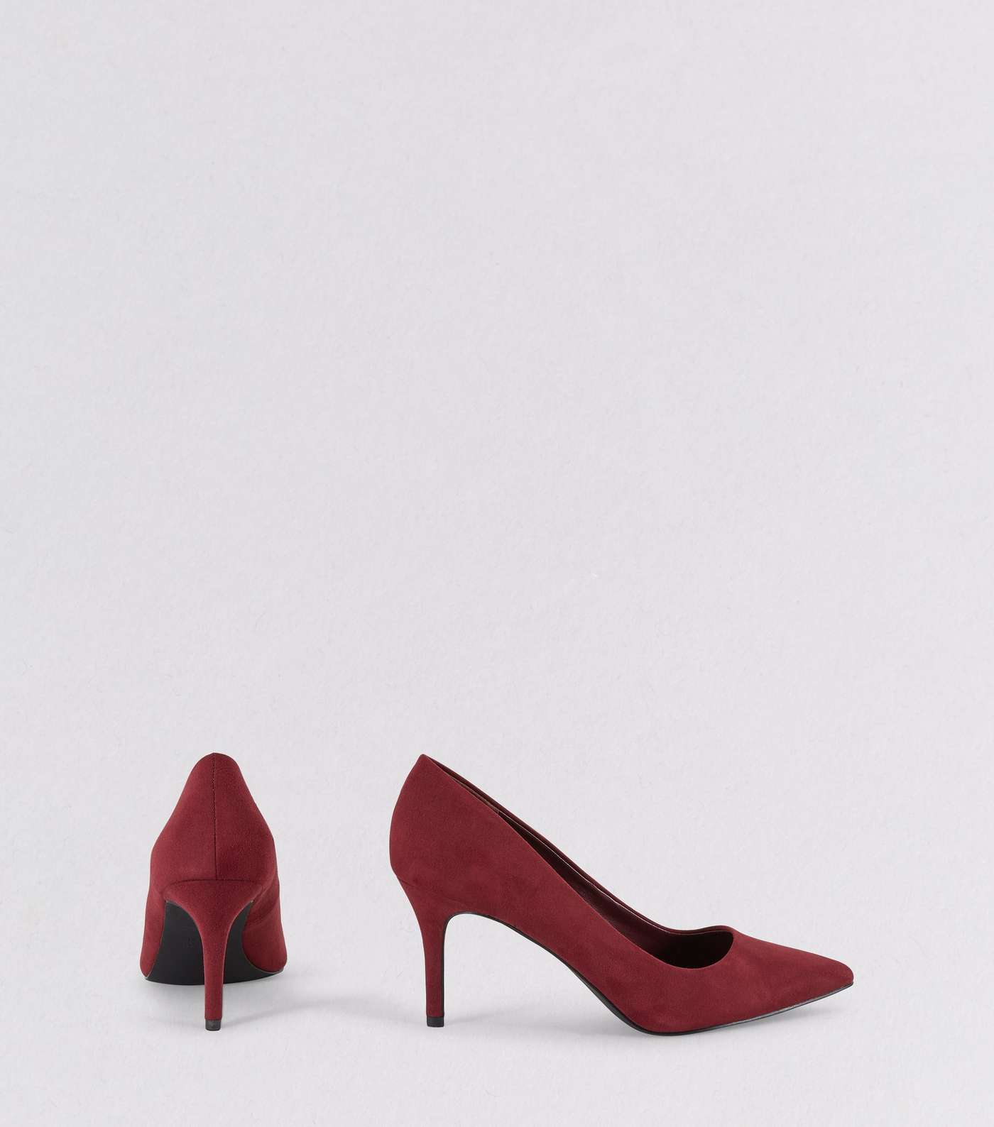Burgundy Suedette Mid Heel Pointed Court Shoes Image 4