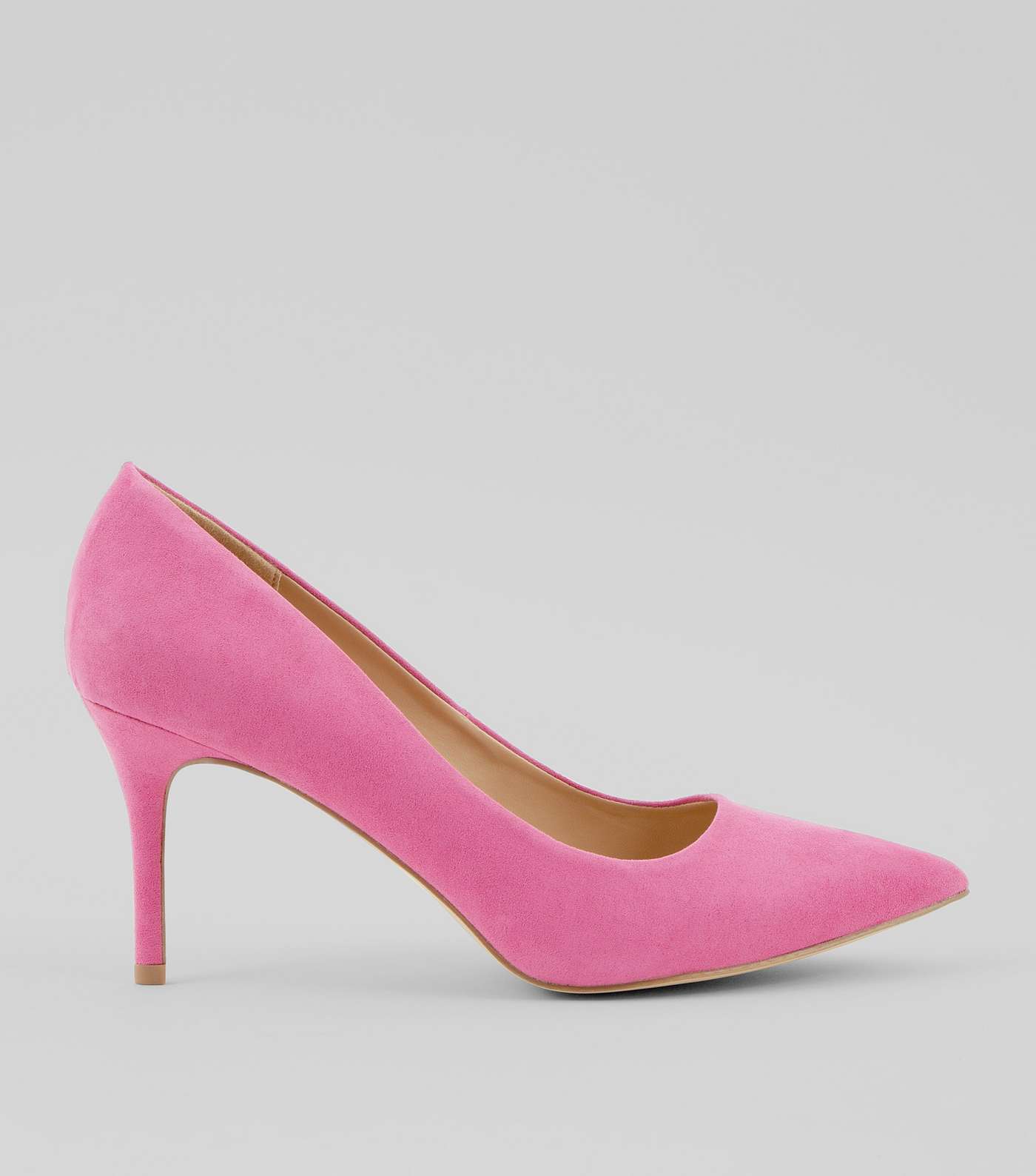 Bright Pink Suedette Mid Heel Pointed Court Shoes