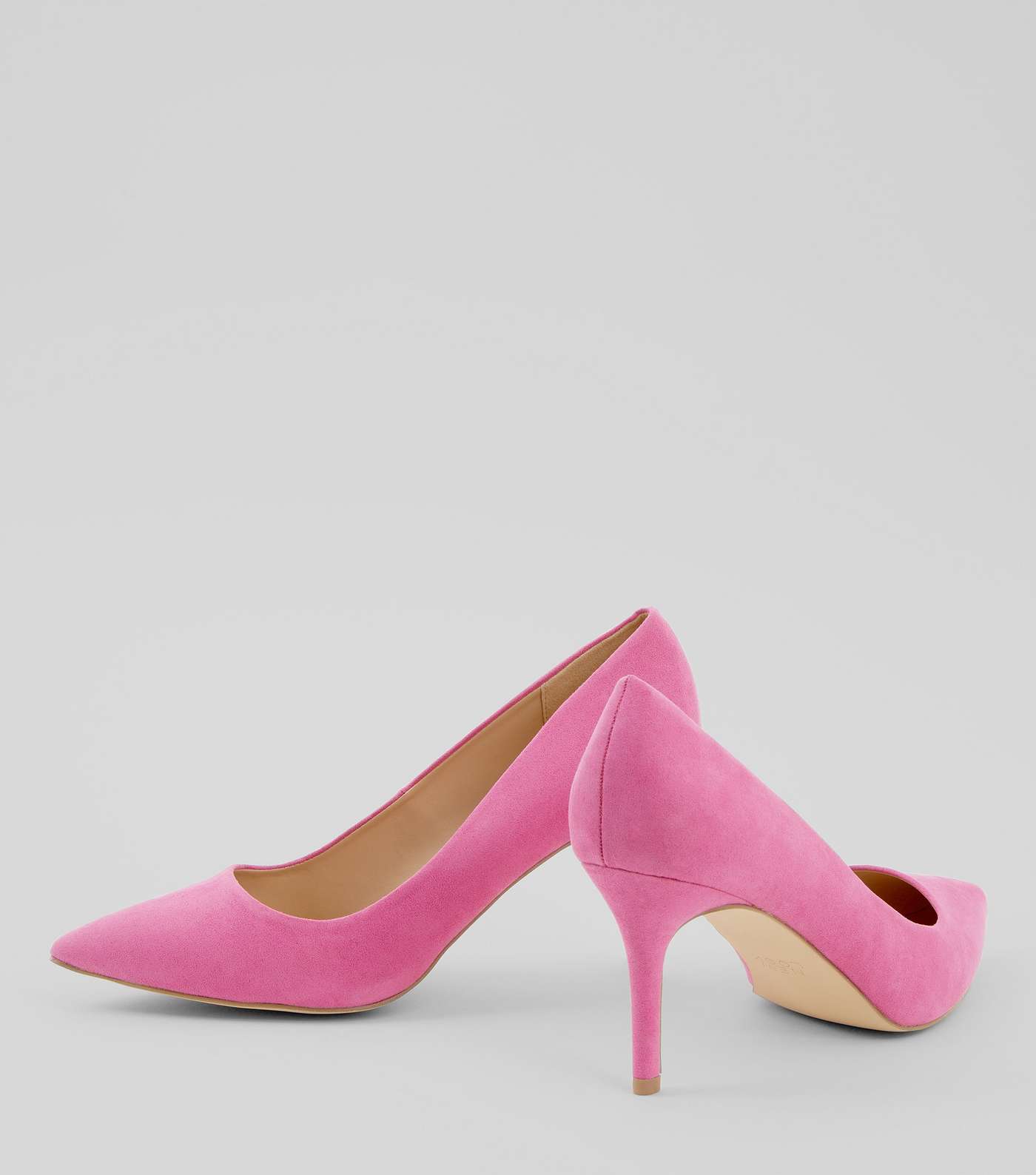 Bright Pink Suedette Mid Heel Pointed Court Shoes Image 5