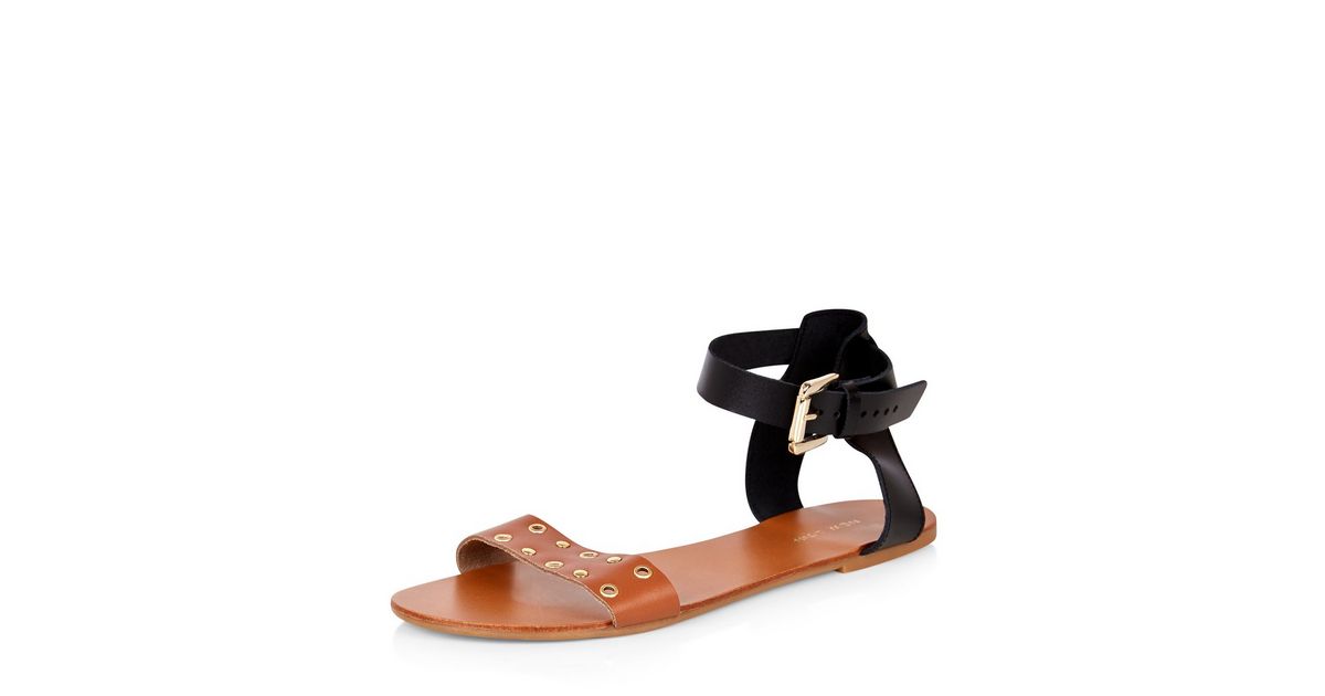 Braune Ledersandalen Mit Osen New Look