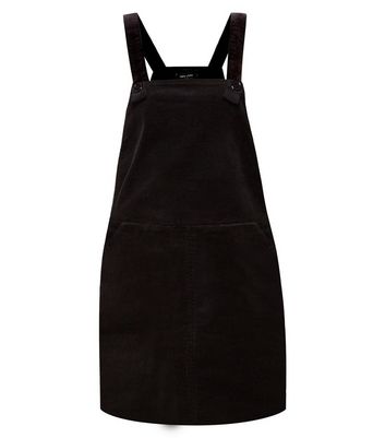 black cord pinafore dress new look