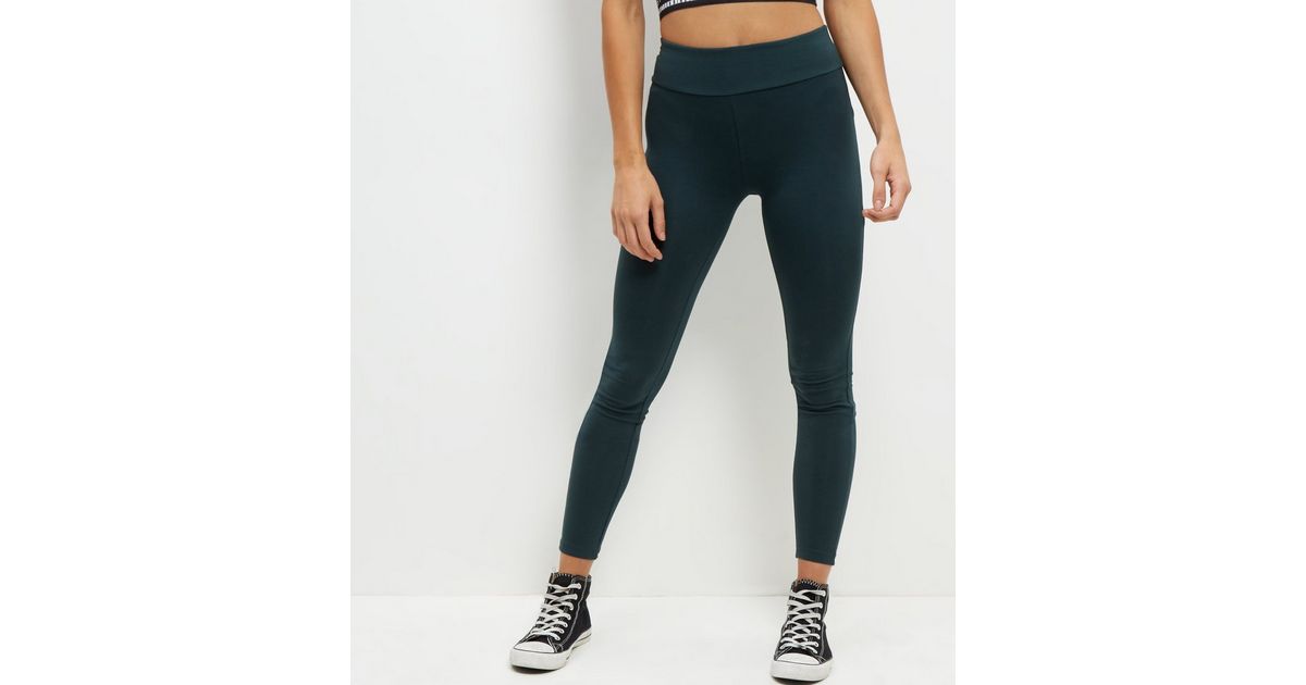 Dark Green High Waisted Leggings New Look