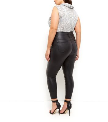 plus size black coated jeans