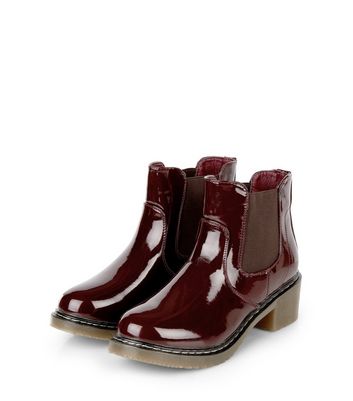 burgundy patent chelsea boots