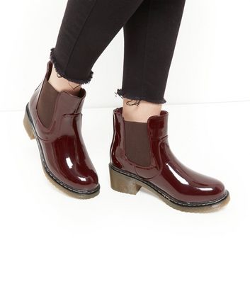 burgundy patent chelsea boots