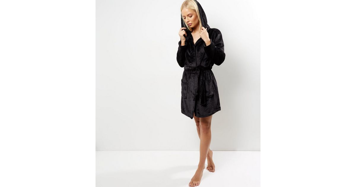 Black Hooded Dressing Gown New Look