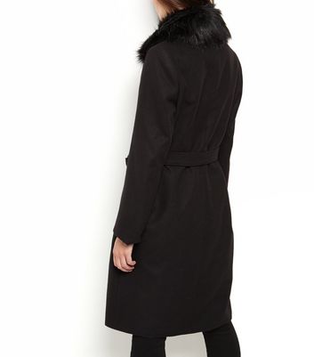 black wrap coat with fur collar