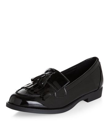 new look black patent loafers