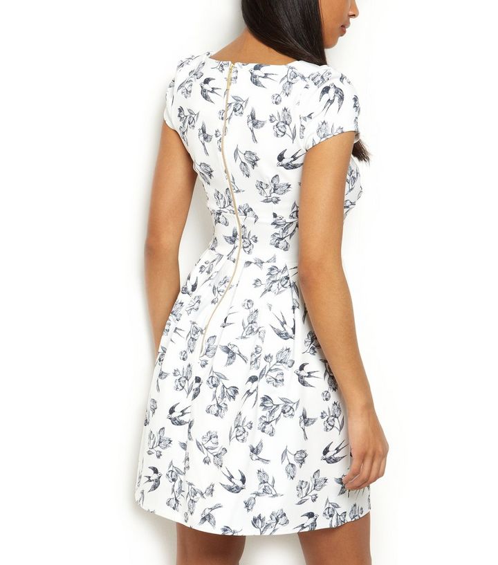 Closet White Bird Print Box Pleated Dress New Look