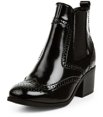Black Square Toe Brogue Boots | New Look