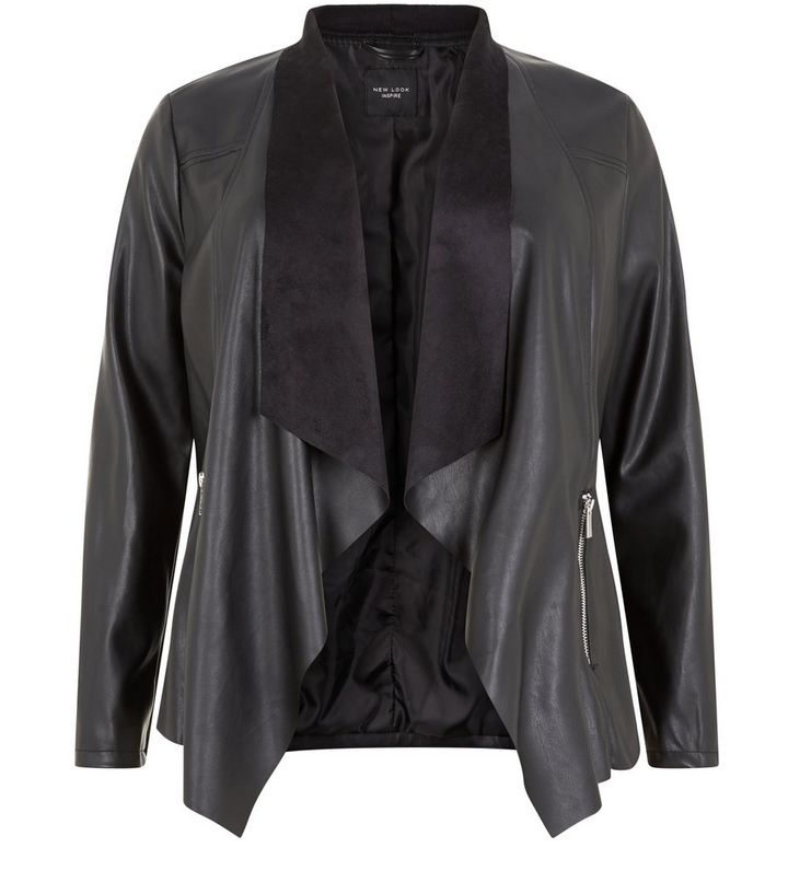Plus Size Black Leather Look Waterfall Jacket Add To Saved Items Remove From