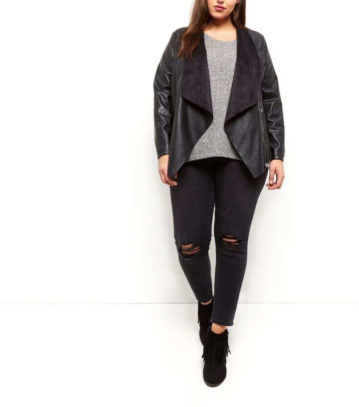 Plus Size Black Leather Look Waterfall Jacket Add To Saved Items Remove From