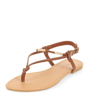 Wide Fit Tan Metal Knot Sandals | New Look