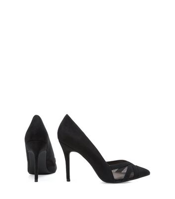 Black Mesh Pointed Toe Heels | New Look