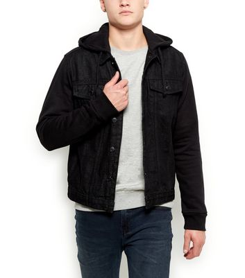 mens black hooded denim jacket