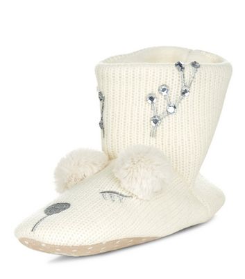 Cream Reindeer Slipper Boots | New Look