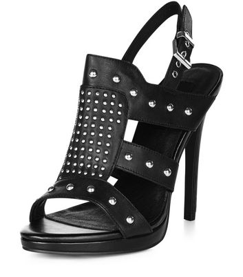 Black Leather Studded Heels | New Look