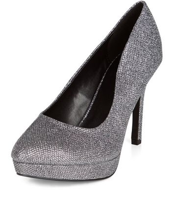 silver sparkly court heels