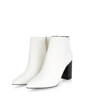 Wide Fit White Block Heel Ankle Boots 