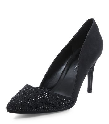 Black Embellished Pointed Court Shoes 