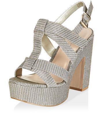 gold glitter platform heels