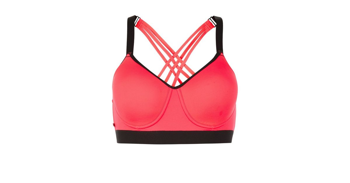 Bright Pink Cross Back Sports Bra New Look