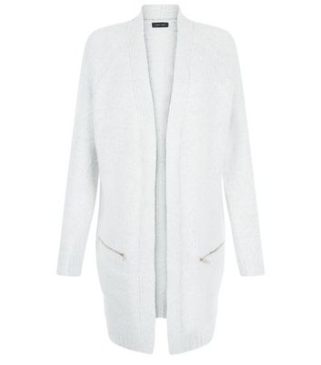 Light Grey Yarn Zip Pocket Cardigan Light Grey Yarn Zip Pocket Cardigan