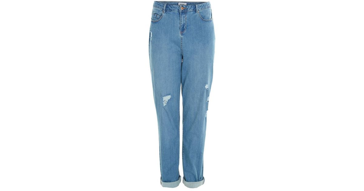 Plus Size Blue Ripped Knee Boyfriend Jeans New Look